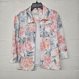 Alfred Dunner Jacket Women 12 Pink Floral Stretch Open Front Lightweight